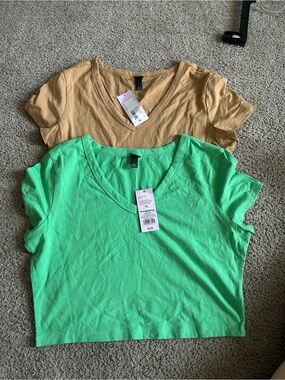 wild fable V-Neck Short Sleeve Tops - Mint Green & Tan